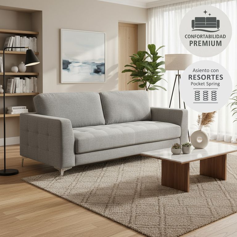 Sofá 3 cuerpos Stella 213x83x94 cm Gris