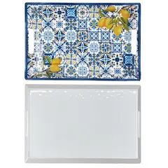 JUST HOME COLLECTION - Bandeja Melamina Rectangular 45x30 cm Azul/Blanco/Amarillo