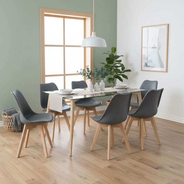 Juego De Comedor Denver 6 Sillas Mesa Vidrio Rectangular 140X80X75Cm