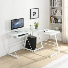 JUST HOME COLLECTION - Escritorio En L Vidrio Blanco 120X73X50 Cm