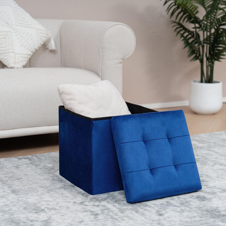 Pouf plegable azul 38x38x38 cm