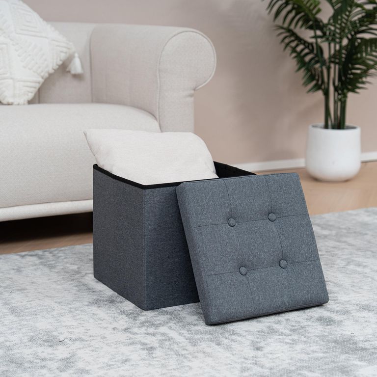Pouf plegable gris oscuro 38x38x38 cm