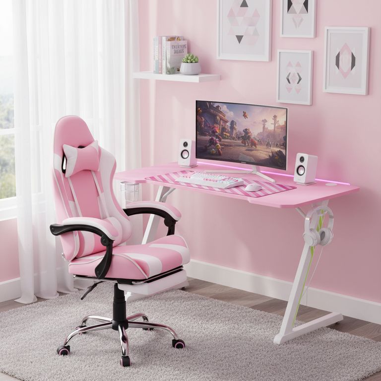Escritorio Gamer Zeta Rosado 120x75x60 cm