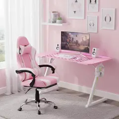 JUST HOME COLLECTION - Escritorio Gamer Zeta Rosado 120x75x60 cm