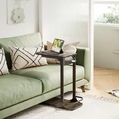 JUST HOME COLLECTION - Mesa Lateral Con Enchufe Café/Negro 36.8X61.9X67.3 Cm