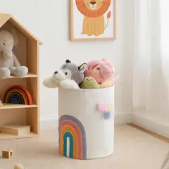 JUST HOME COLLECTION - Cesto Organizador Infantil 33x33x40 cm Blanco, Arcoiris