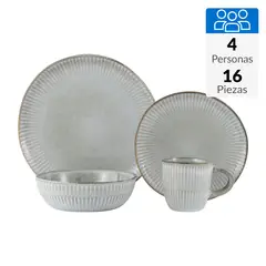 JUST HOME COLLECTION - Juego de Loza 16 Piezas Cerámica Bergamo Gris