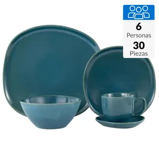 JUST HOME COLLECTION - Juego de Vajilla 30 Piezas Cerámica Arrezo Verde