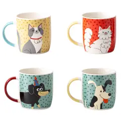 JUST HOME COLLECTION - Mug/tazón 350 ml Cerámica Gatos/Perros Colores Surtidos