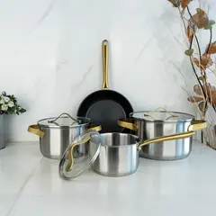 JUST HOME COLLECTION - Batería de Cocina 7 Piezas Acero inoxidable Lucca Plateado