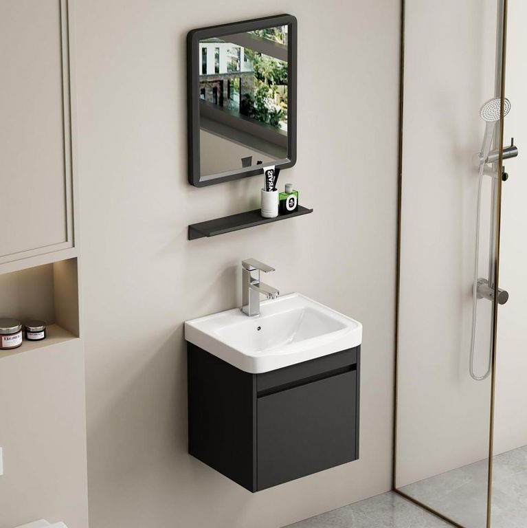 Combo Mueble de Baño + Espejo + Repisa Raymond Negro 42x36x43 cm