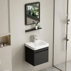 SENSI DACQUA - Combo Mueble de Baño + Espejo + Repisa Raymond Negro 42x36x43 cm
