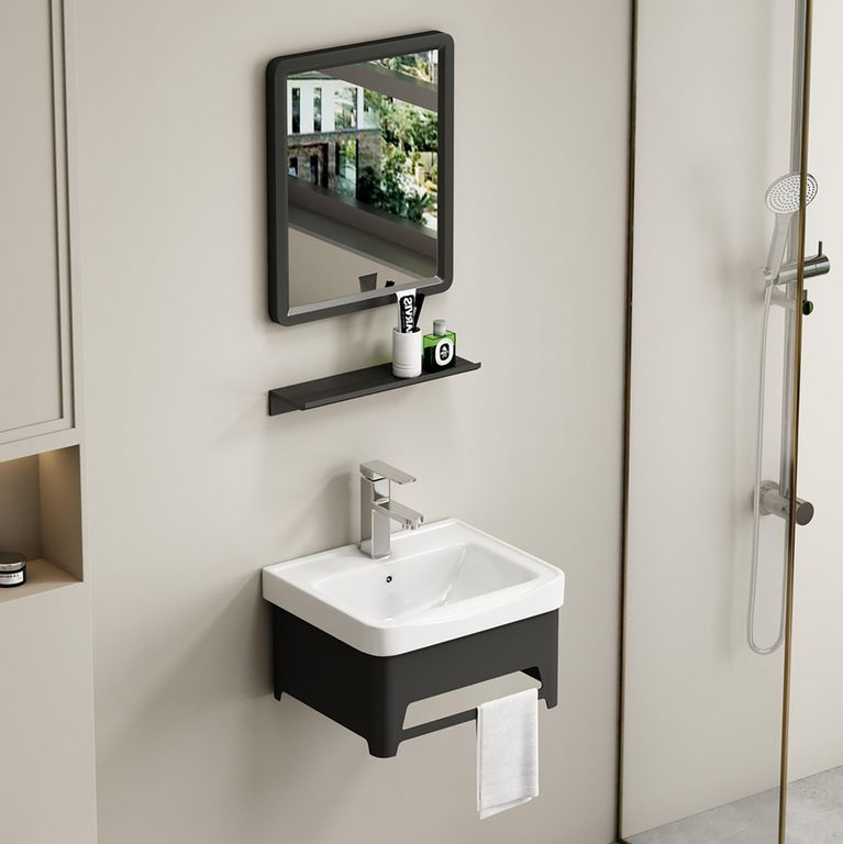Combo Mueble de baño + Espejo + Repisa Hubby Negro 26x36x43 cm