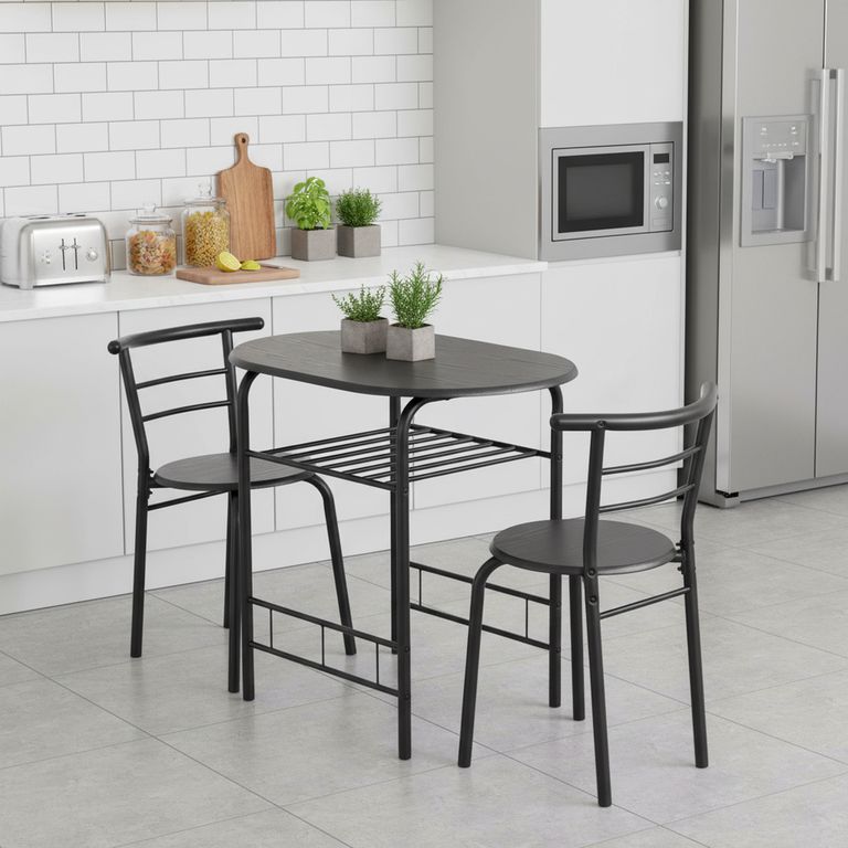 Comedor Auxiliar 2 Sillas Mesa Ovalada 80X74X53Cm Negro