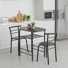 CASA BONITA - Comedor Auxiliar 2 Sillas Mesa Ovalada 80X74X53Cm Negro