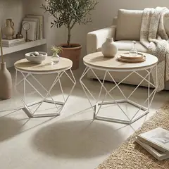 JUST HOME COLLECTION - Set 2 mesas Auxiliar Blanco/Roble 50x50x40 cm