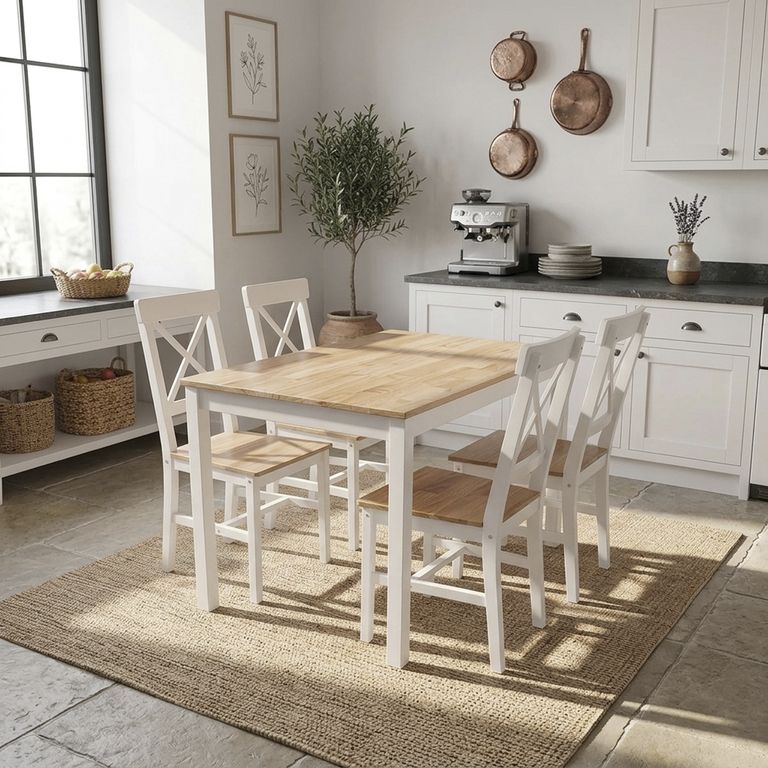 JUST HOME COLLECTION Juego de Comedor 4 Sillas Mesa Rectangular 118x74x73cm Madera