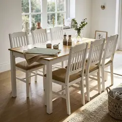 JUST HOME COLLECTION - Juego de Comedor 6 Sillas Mesa Rectangular 150x80x73cm Café/Blanco