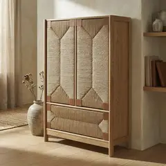 JUST HOME COLLECTION - Vitrina rattan madera 80x32x120 cm