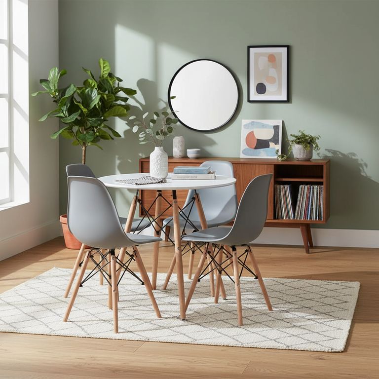 Juego de comedor Eames 4 Sillas Mesa Redonda 80x74.5x80 cm Blanco