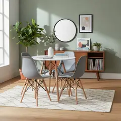 JUST HOME COLLECTION - Juego de comedor Eames 4 Sillas Mesa Redonda 80x74.5x80 cm Blanco