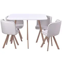 JUST HOME COLLECTION - Juego de Comedor Pizza 4 Sillas Mesa Cuadrada 100x75x100 cm Blanco