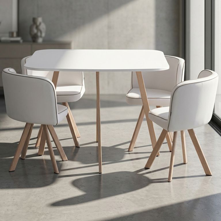 Juego de Comedor Pizza 4 Sillas Mesa Cuadrada 100x75x100 cm Blanco