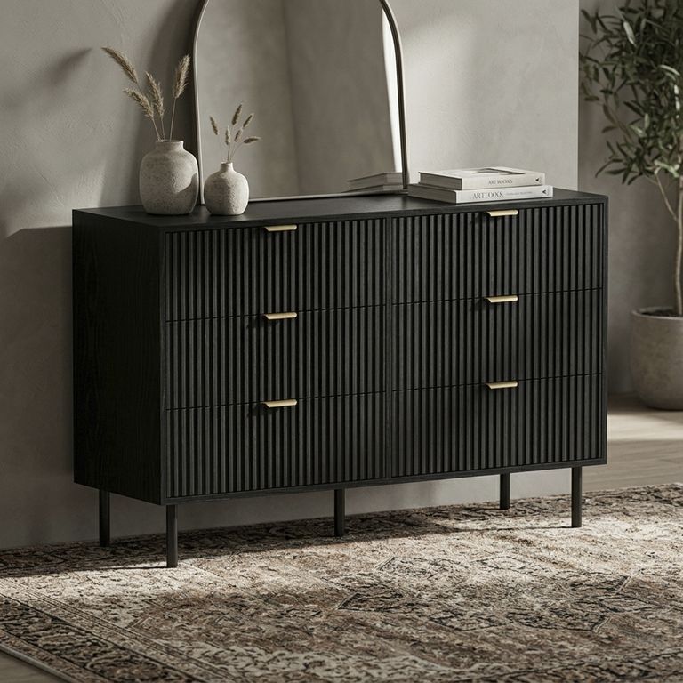 JUST HOME COLLECTION Cómoda 6 Cajón(es) Mona 120x78x40 cm Negro