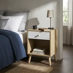 JUST HOME COLLECTION - Mesa de noche 1 Cajón(es) Milo 40x57.5x30 cm Blanco/Café