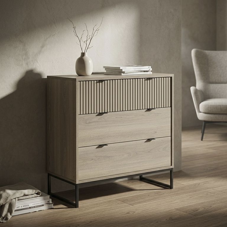 JUST HOME COLLECTION Cómoda 3 Cajón(es) Elle 80x78x39 cm Roble/Negro