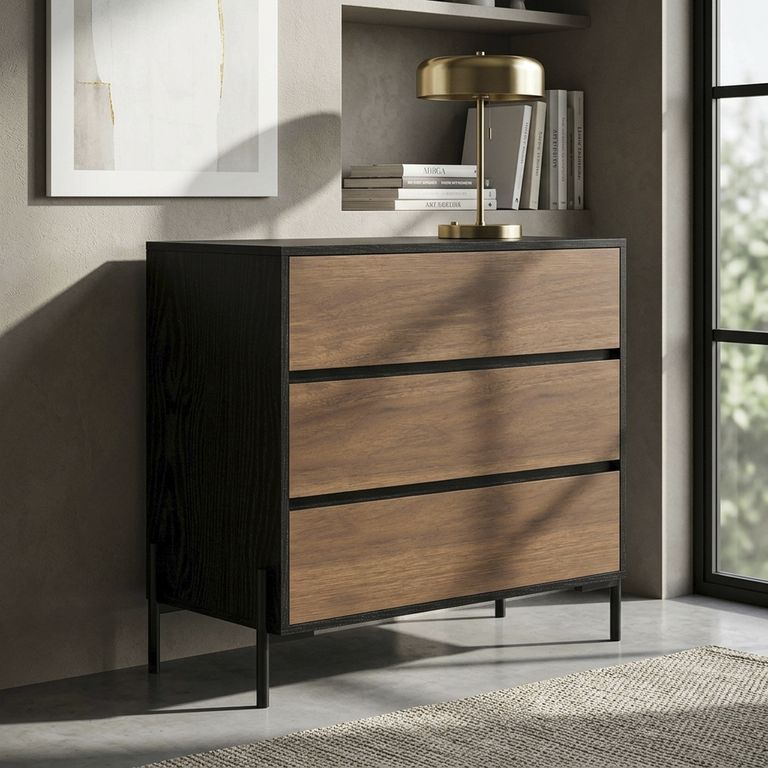 JUST HOME COLLECTION Cómoda 3 Cajón(es) Kalmar 84x40x75 cm Café/Negro