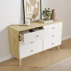 JUST HOME COLLECTION - Cómoda 6 Cajón(es) Milo 120x74x40 cm Blanco/Café