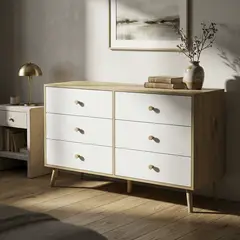 JUST HOME COLLECTION - Cómoda 6 Cajón(es) Milo 120x74x40 cm Blanco/Café