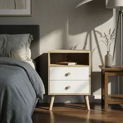 JUST HOME COLLECTION - Mesa de noche 2 Cajón(es) Milo 40x57.5x30 cm Blanco/Café