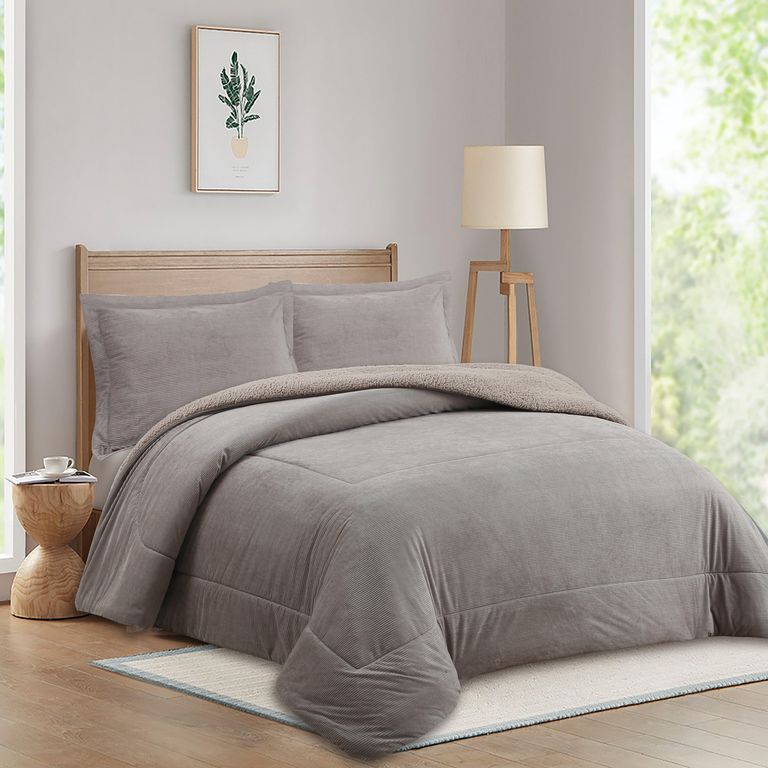 JUST HOME COLLECTION Plumón Sherpa Nórdico Liso 1,5P / 2P / K Gris