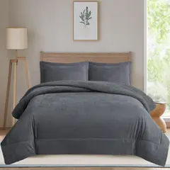 JUST HOME COLLECTION - Plumón Sherpa Urbano Liso 1,5P / 2P / K Gris