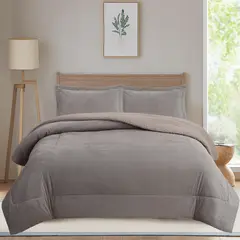 JUST HOME COLLECTION - Plumón Sherpa Nórdico Liso 1,5P / 2P / K Gris