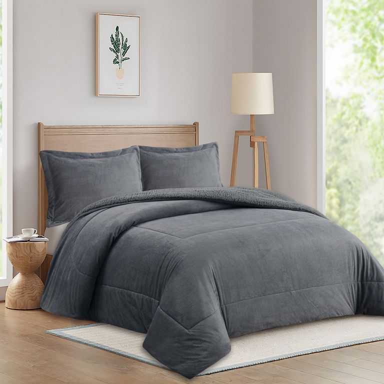 JUST HOME COLLECTION Plumón Sherpa Urbano Liso 1,5P / 2P / K Gris