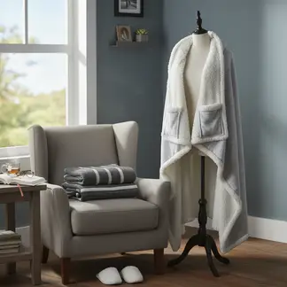 JUST HOME COLLECTION - Manta Sherpa con Gorro 125X150 cm Gris