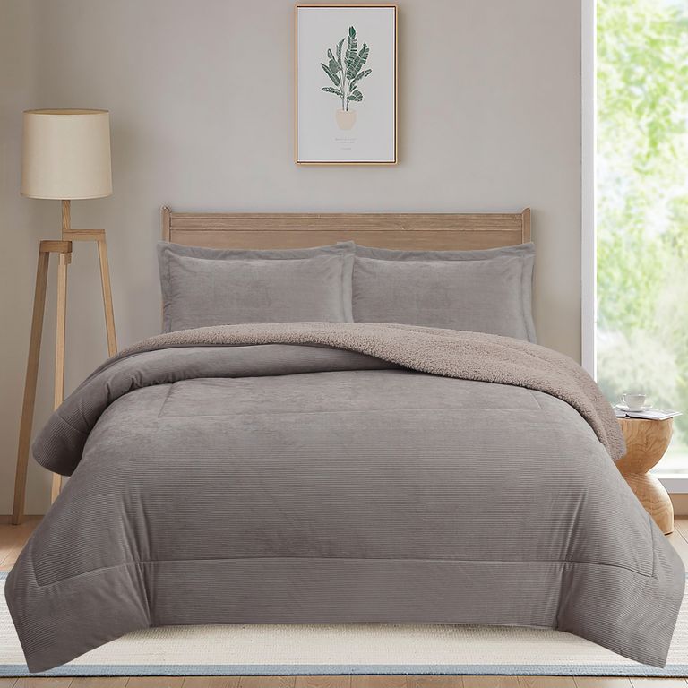 JUST HOME COLLECTION Plumón Sherpa Nórdico Liso 1,5P / 2P / K Gris