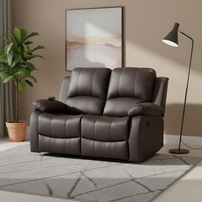 Sofá Reclinable Atlanta con Masaje y Calentador 2 cuerpos 150x101x95 cm PU Café