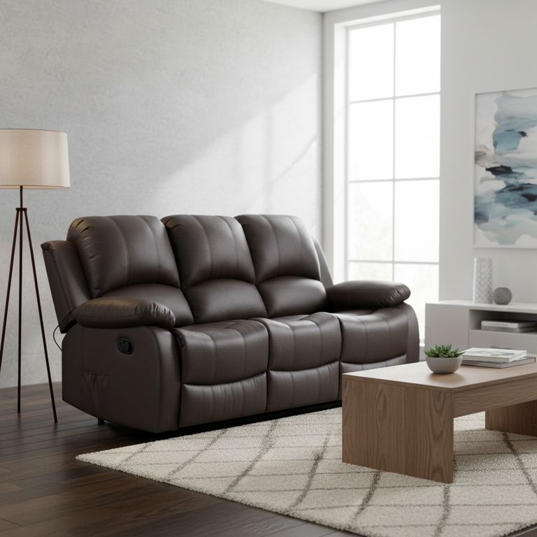 Sofá Reclinable Atlanta con Masaje y Calentador 3 cuerpos 208x101x95 cm PU Café
