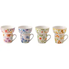 JUST HOME COLLECTION - Set Tazón + Bowl 350/550 ml Cerámica Flor Diseños Variados