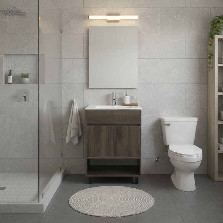 Combo Mueble de baño + Lavamanos + Grifería + Espejo Nero Madera Oscura 60x85x47 cm