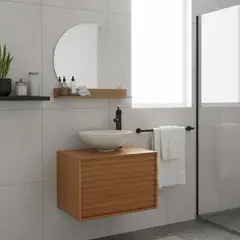 SENSI DACQUA - Combo Mueble de baño + Lavamanos + Grifería + Espejo con repisa Aura Roble Claro 60x40x45 cm
