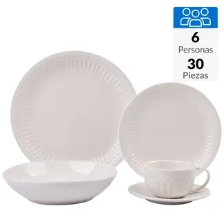 JUST HOME COLLECTION - Juego de Vajilla Blanco 30 Piezas 6 Personas Royal Sibu