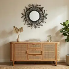 JUST HOME COLLECTION - Espejo Redondo Decorativo 80x80 cm Negro Ratan