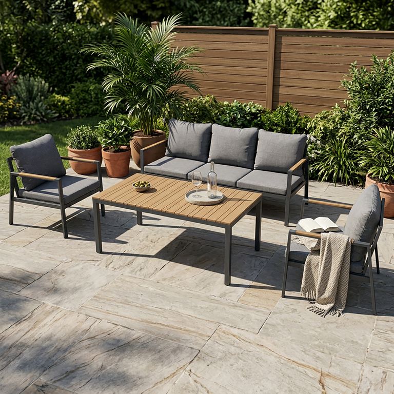 Juego de Living de Terraza Metal 5 Personas Gris/Beige