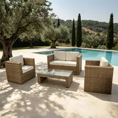 JUST HOME COLLECTION - Juego de Living de Terraza Hanoi 4 Personas Café/Beige