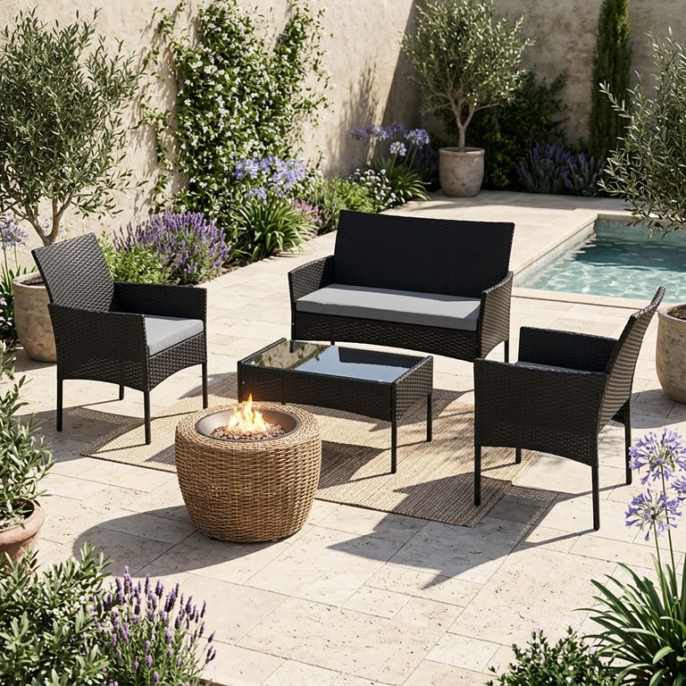 Juego de Living de Terraza Napoli 4 Personas Negro/Gris
